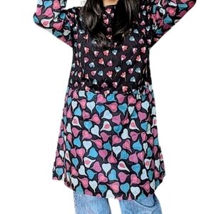 Gudrun Sjödén XL Black Floral Fig Print Organic Cotton Tunic  Heart Patterned